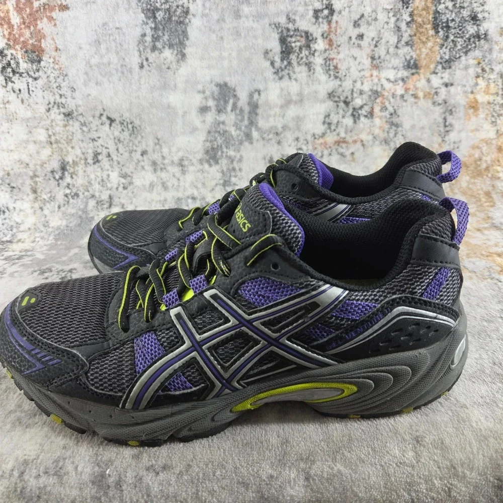 ASICS GEL Venture 4 Trail Running Shoes Womens 7 Black Purple T383N Gym Fitness